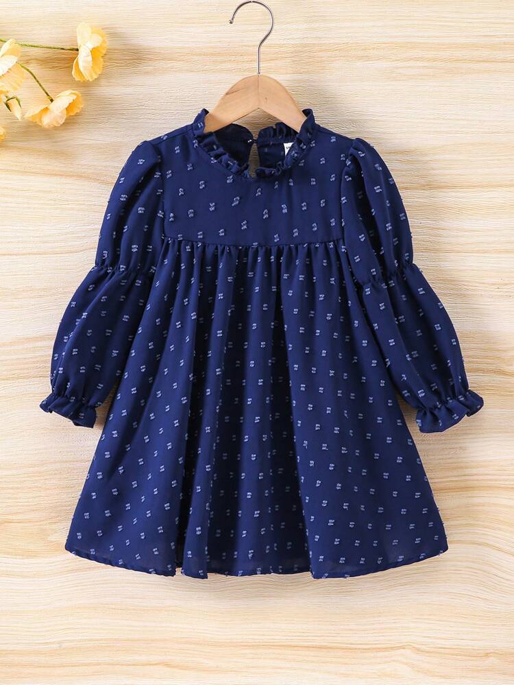 Young Girl Swiss Dot Flare Sleeve Frill Trim Dress,Holiday,Summer,Travel