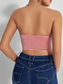 Allurite 毛茸邊緊身上衣抹胸上衣 - 藕粉色 - 查看 2