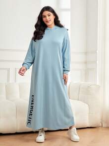 Mulvari Plus Size Letter Graphic Drop Shoulder Sweatshirt Dress - Blue - View 6