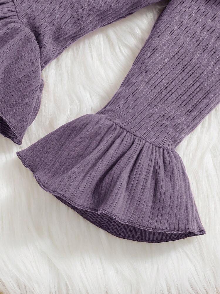 Baby Girl Flounce Sleeve Button Front Tee & Flare Leg Pants