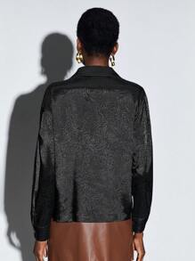 Maija Dệt hoa Xa ten Áo sơ mi - màu đen - Xem 2