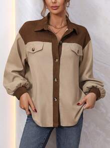 Chiquease Two Tone Drop Shoulder Flap Detail Drop Shoulder Flap Detail Coat - Apricot - View 6