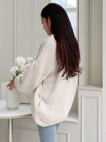 DAZY Áo khoác cardigan thả vai trơn - trắng - Xem 2