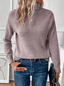 EMERY ROSE Jersey cuello alto de manga raglán tejido de canalé - Rosa vieja - Ver 7