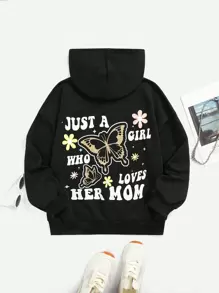 Áo nỉ in hình bướm và khẩu hiệu dành cho thiếu nữ - màu đen - Xem 1