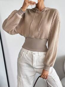 SHEIN Essnce Capucha de hombros caídos con cordón - Caqui - Ver 4
