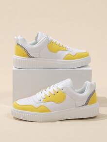 女士們競技鞋,低幫休閒鞋,繫帶黃色的滑板運動鞋 - 黃色 - 查看 4