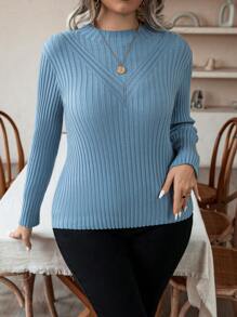 Calvaya Talla grande Jersey unicolor tejido de canalé - Azul - Ver 6