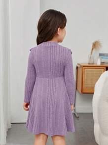 SHEIN Leap Crew Chica Joven Vestido ribete con fruncido de cuello alto - Morado - Ver 2