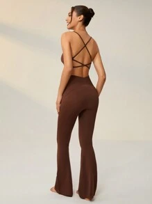 Lifespree 素色前扭結運動套裝 - 棕色 - 查看 2