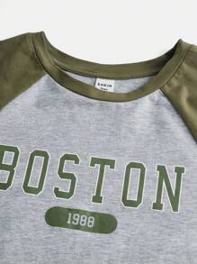 SHEIN Teen Girl Letter Graphic Raglan Sleeve Tee - Light Grey - View 3