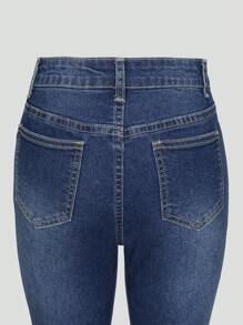 SHEIN ChillGRL Teen Girl Ripped Roll Up Hem Jeans - Dark Wash - View 5