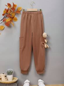 SHEIN 男大童3D熊裝飾衛褲 - 棕色 - 查看 4