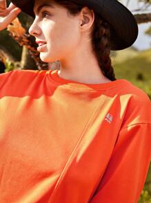 In My Nature Letter Patched Detail Drop Shoulder Outdoor Sweatshirt - Orange - View 5