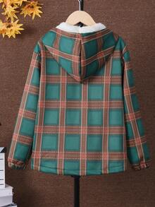 Tween Boy Plaid Thermal Lined Hooded Coat Without Sweater - Multicolor - View 2
