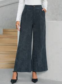 SHEIN BIZwear Wide Leg Suit Pants - Navy Blue - View 1
