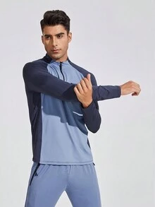 Manfinity Sport Corelite Áo khoác thể thao nam màu colorblock có dây kéo raglan Áo khoác thể thao tập luyện - Nhiều màu - Xem 3