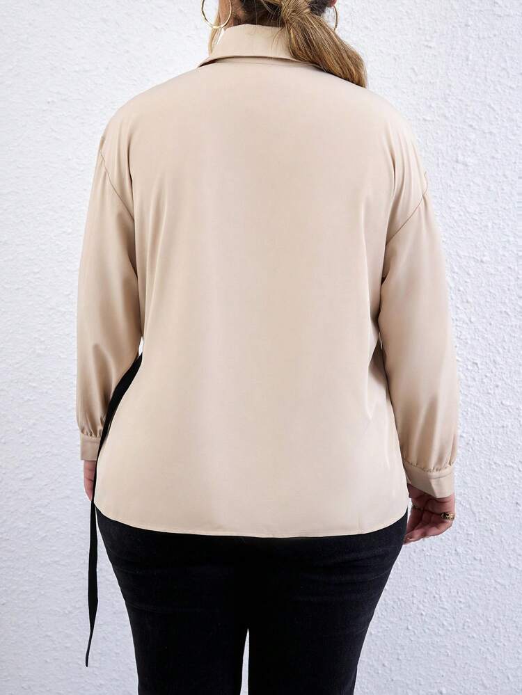 Plus Contrast Tape Knot Front Drop Shoulder Shirt