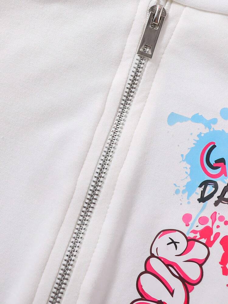 Young Girl Letter Graphic Zip Up Hoodie & Sweatpants