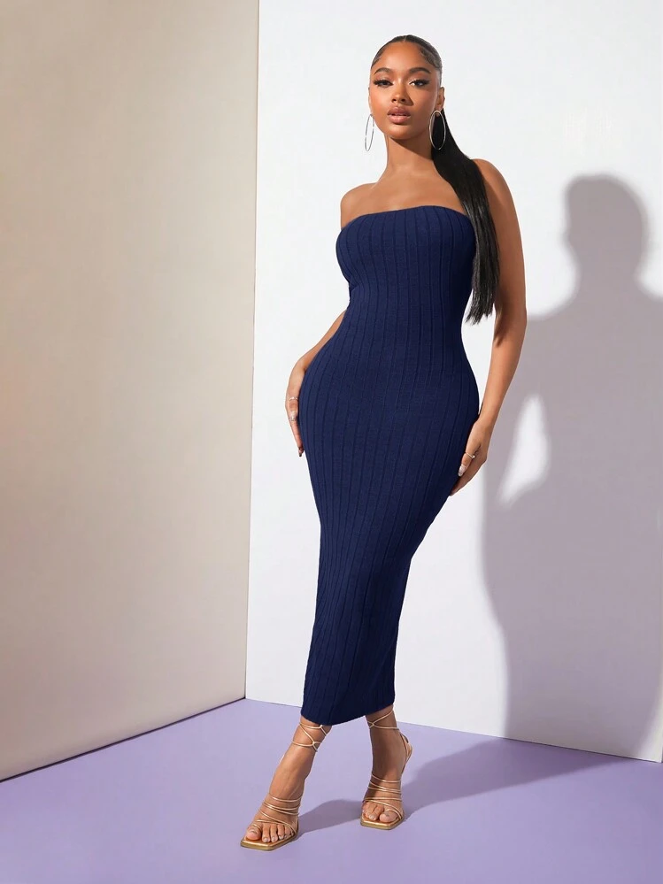 SHEIN SXY Vestido ajustado tubo unicolor - Azul Marino - Añade 1