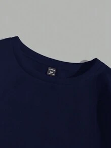 EURMUSE Men Letter Graphic Drop Shoulder Sweatshirt - Navy Blue - View 4