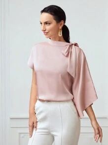 MOTF PREMIUM SHOULDER BOW SATIN BLOUSE
