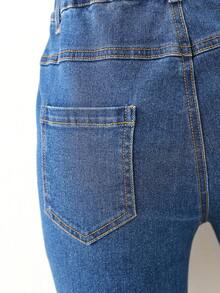 青少年女孩破洞牛仔喇叭褲 - 深色水洗藍 - 查看 5