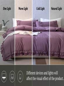 纯紫色乡村风床上用品套装，紫色花卉荷叶边被套套装，提供单人床、双人床、大号双人床、特大号双人床尺寸，波西米亚复古时尚床上用品套装，三件套，超柔软透气轻盈的超细纤维被套，1 个拉链被套，2 个枕套，不含被芯，男女皆宜，非常适合学生使用