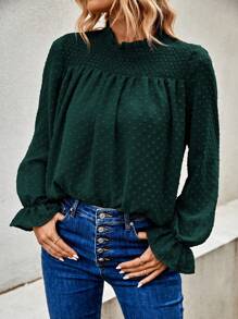 BTFBM 圓點喇叭袖褶邊領襯衫 - 墨綠色 - 查看 1