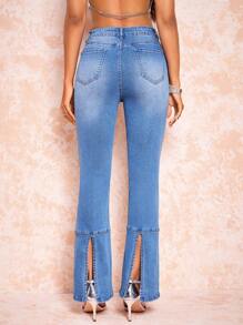 SHEIN BAE High Waist Flare Leg Jeans - Blue - View 2