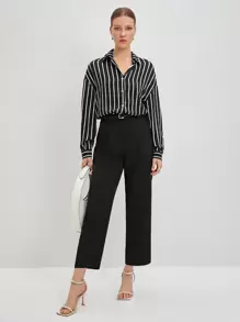 BizChic Women's High Waist Straight Leg Cropped Pants, Romantic Elegant Daily Fashion Versatile Business Casual, Suitable For Office, Business, Casual Wear, Teacher Attire In Fall/Winter - Black - View 3