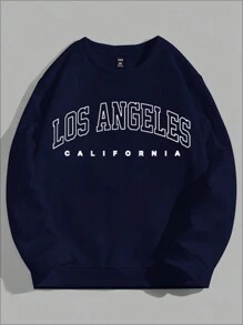 EURMUSE Men Letter Graphic Drop Shoulder Sweatshirt - Navy Blue - View 1