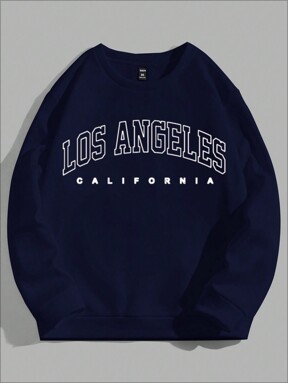 EURMUSE Herren Sweatshirt mit Buchstaben Grafik und Dropped Shoulder