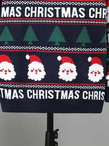 SHEIN Chicos 1 pieza Jersey con estampado de letra & Papá Noel de hombros caídos
