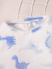 SHEIN Young Boy Dinosaur Pattern Flannel PJ Set - Multicolor - View 3
