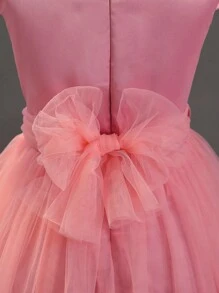 SHEIN Tween Girl Ruffle Trim Mesh Hem Party Dress for Christmas - Pink - View 5