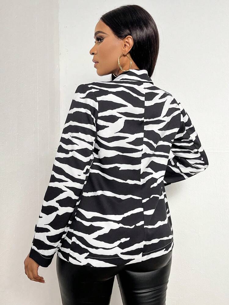Zebra Striped Print Single Button Blazer