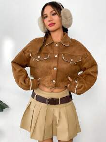 SHEIN EZwear Cazadora crop con diseño de solapa