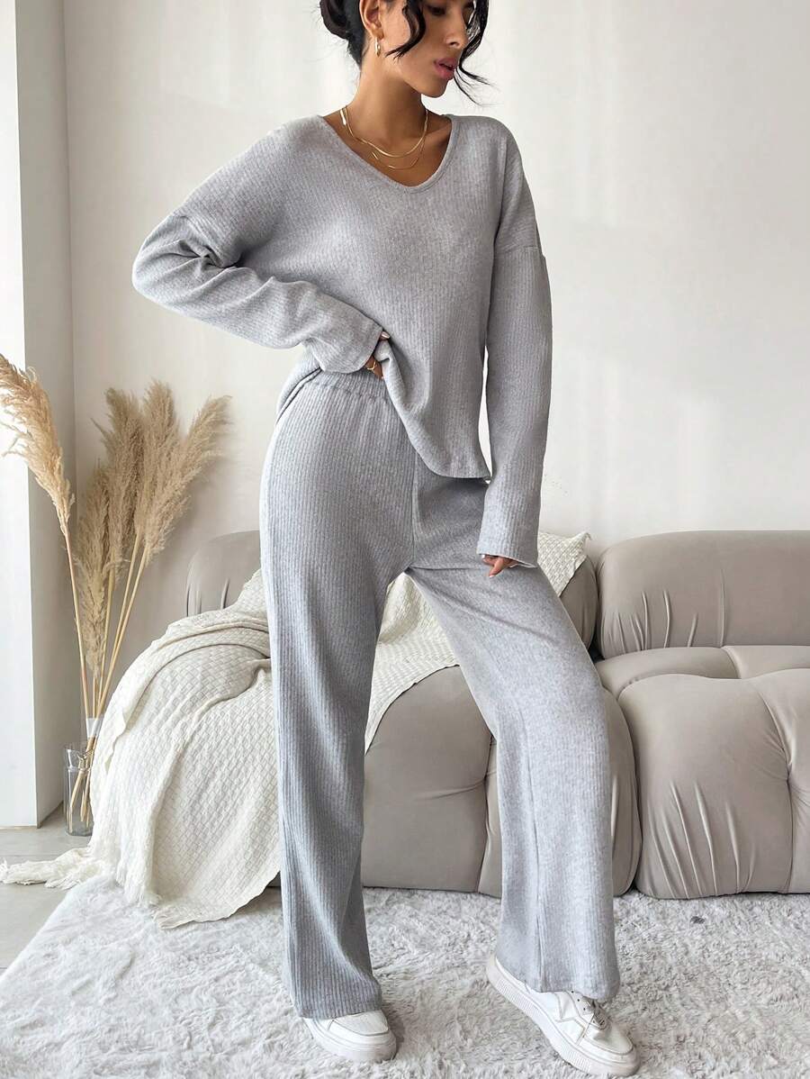 Áo thun Thả vai & Quần - Xám - Xem 1