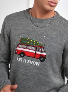 RueChic Men Car & Letter Pattern Sweater