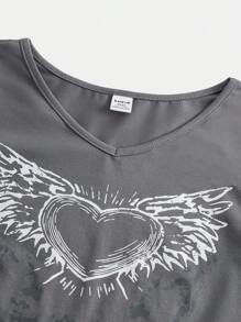 Teen Girl Wings Print Crop Tee - Grey - View 4