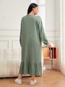 Mulvari 大碼落肩袖荷葉邊娃娃裙 - 綠色 - 查看 2