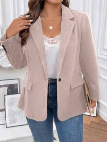 SHEIN Franclia Plus Lapel Neck Single Button Blazer - Apricot - View 6