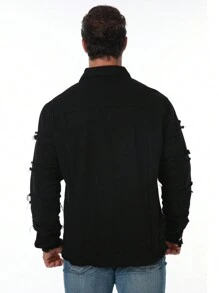 Manfinity EMRG Loose-Fit Men's Ruched Sleeve Denim Jacket With Flap Pockets - Grey - View 2