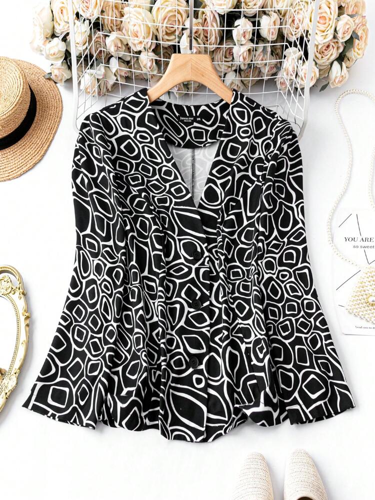 Plus Allover Print Coat Fall Cloth For Women