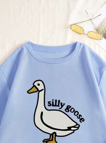 INAWLY 女士休闲鹅印花圆领长袖卫衣 - 淺藍色 - 查看 4