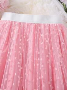 Tween Girl Contrast Waist Heart Mesh Skirt Summer Holiday - Pink - View 5