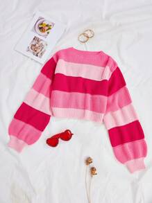 Flirla Jersey corto de manga farol con color en bloques, Tops de manga larga