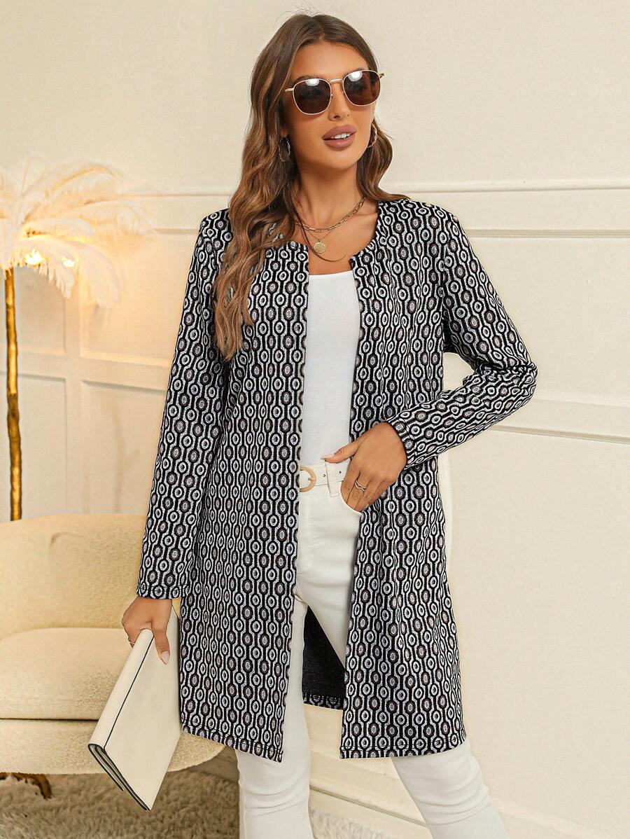 SHEIN Clasi 滿版印花開門襟外套 - 黑與白 - 查看 1