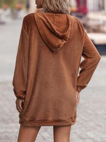 SHEIN Essnce 素色連帽衛衣裙 - 棕色 - 查看 2